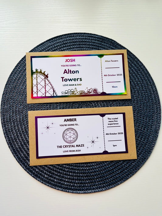 Personalised Foil Adventure & Activity Gift Tickets