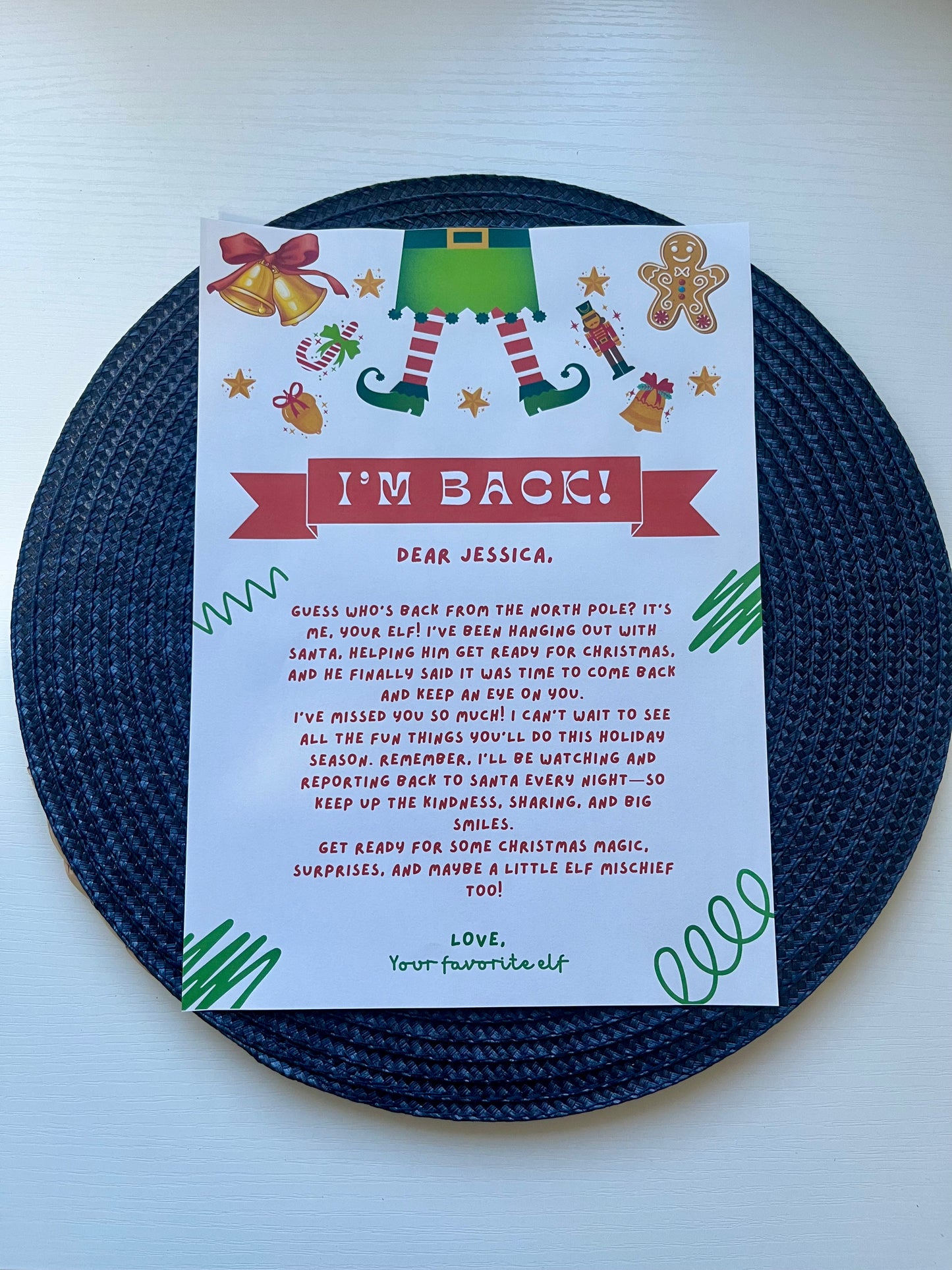 Personalised I'm Back Elf Letter