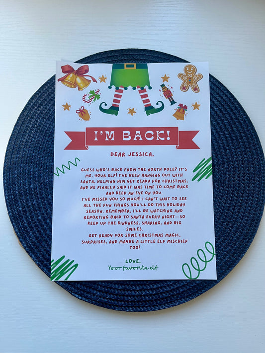 Personalised I'm Back Elf Letter